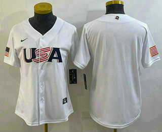 Women%27s USA Baseball Blank 2023 White World Baseball Classic Stitched Jerseys